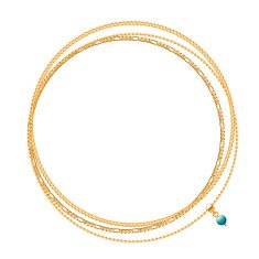 Round frame of assorted golden chains with green glass bead