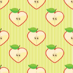 Heart of apples in seamless pattern on strips background N2