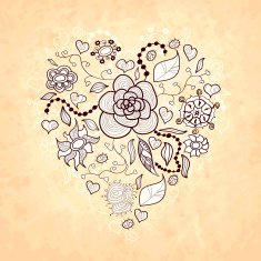 Floral doodle heart of flowers leaves ladybug N2