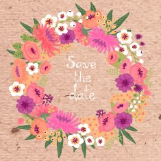 Vintage card with floral wreath Save the date N2
