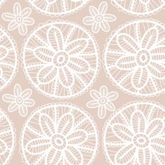 Lace fabric seamless pattern with white flowers on beige background