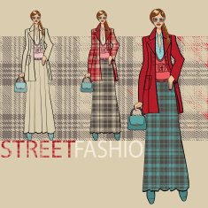 Fashionable girl in long skirt Options ensemble Fashion Illustration