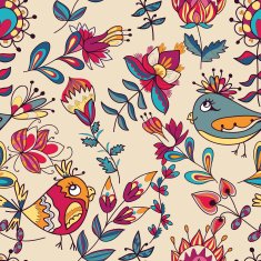 Seamless texture with flowers and birds N30