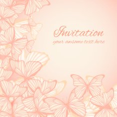 Invitation card template with hand drawn butterflies N2