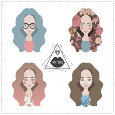 Vector set of hipster girls