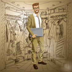 Vector Hipstar Man With Laptop in His Hands N2