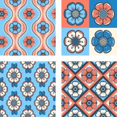 Set of fashion pattern with abstract flowers