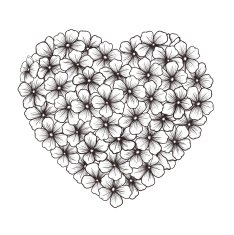Black-and-white contour of flowers in the form heart