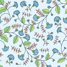 seamless texture with cornflower and leaves on a blue background