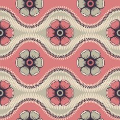 Fashion pattern with flowers in retro color N3