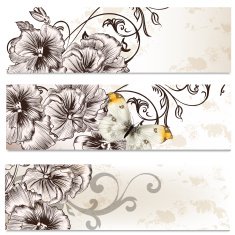 Floral business cards set with violet flowers for design
