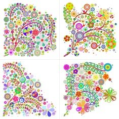 set of floral branch elements on white isolated flowers N4