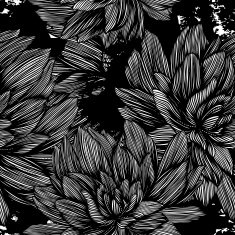 monochrome vector seamless pattern from graphic flowers N3