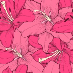 Beautiful seamless background with pink lilies hand-drawing N2