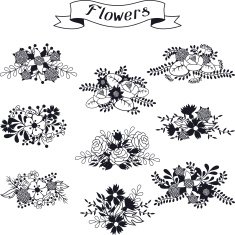 Set of floral bouquets various flowers in retro style