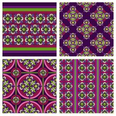 Set of 4 seamless violet ornament floral patterns