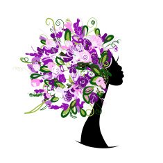 Woman head with floral hairstyle for your design N2