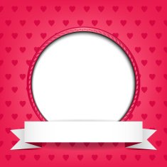 White circle and ribbon on red background