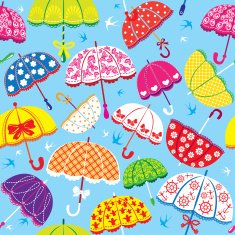 seamless pattern with colorful umbrellas on blue background