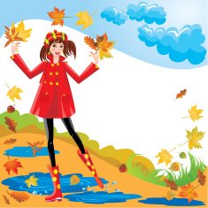 Autumn girl cartoon with empty space for your text N2