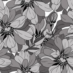 seamless monochrome pattern from abstract flowers in retro style