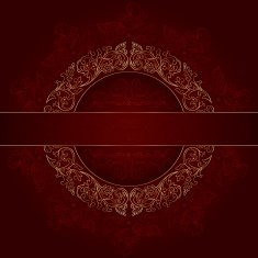 Gold frame with vintage floral elements on red background