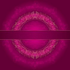Gold frame with vintage floral elements on pink background