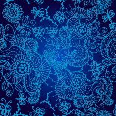 blue seamless pattern with flowers N2