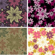 Set of Seamless vintage floral pattern with lilly
