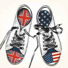 Fashion background with sports boots decorated by British and US