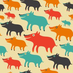 Seamless pattern with colorful dogs