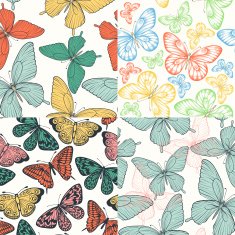 set of Beautiful seamless background with butterflies vintage color