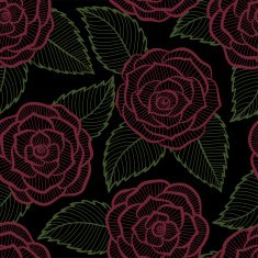 beautiful seamless black and white pattern in roses leaves lace N2