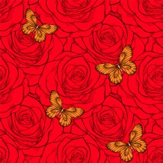 Beautiful seamless background with butterflies and roses N2