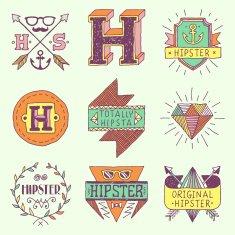Vintage colorful hand drawn hipster labels set 1