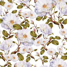 White roses bush botanical watercolor seamless pattern