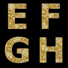 Golden metallic shiny letters E F G H N2