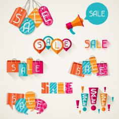Shopping bags price labels in flat design style