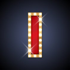 Letter I in shape of retro sing-board with lamps