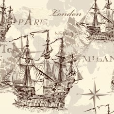 Seamless vector wallpaper with ship in vintage style