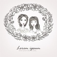 floral frame with pretty girls N2