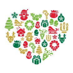 Christmas Element Icons in Heart Shape