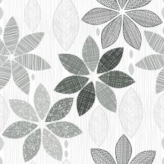 Monochrome seamless pattern of abstract flowers N15