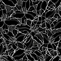 Monochrome seamless pattern with lilies on a black background N2