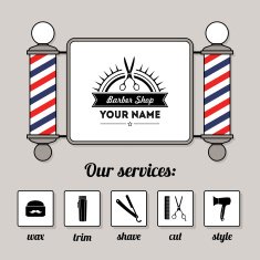 Hair salon barber shop sign and services design template set