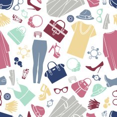 Fashion shopping icons seamless vector background