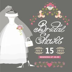 Bridal Shower card Vintage wedding invitation with floral border