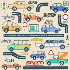 Doodle colored cars set Vector illustration