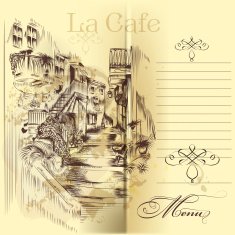 Cafe menu design with hand drawn street N2