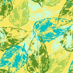 Grunge pattern with leaves on yellow background
